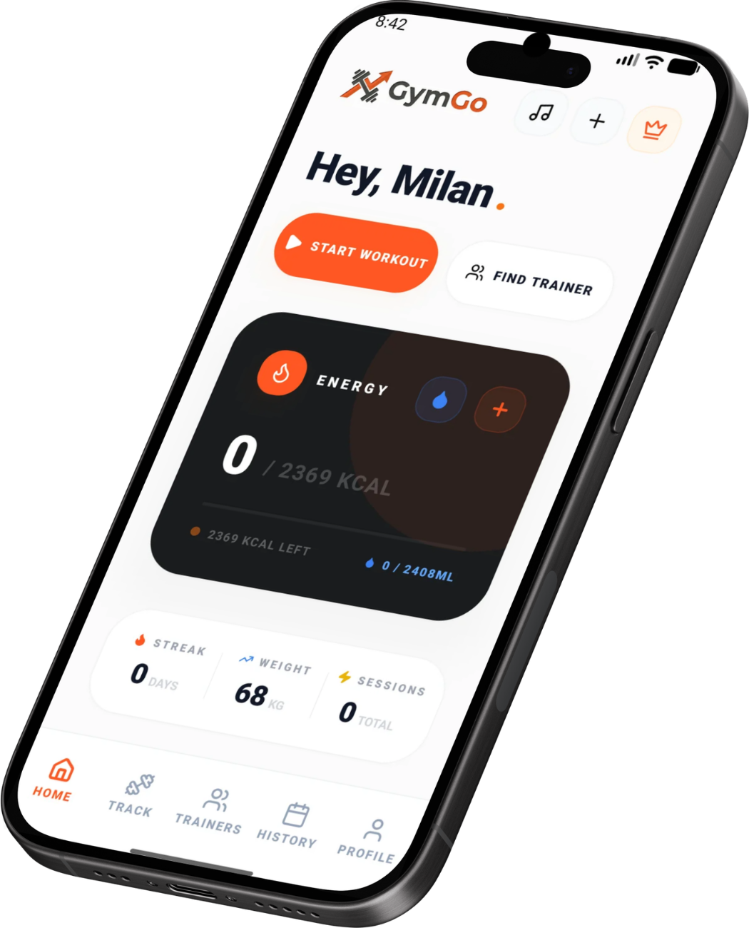 GymGo App Dashboard - Home Screen
